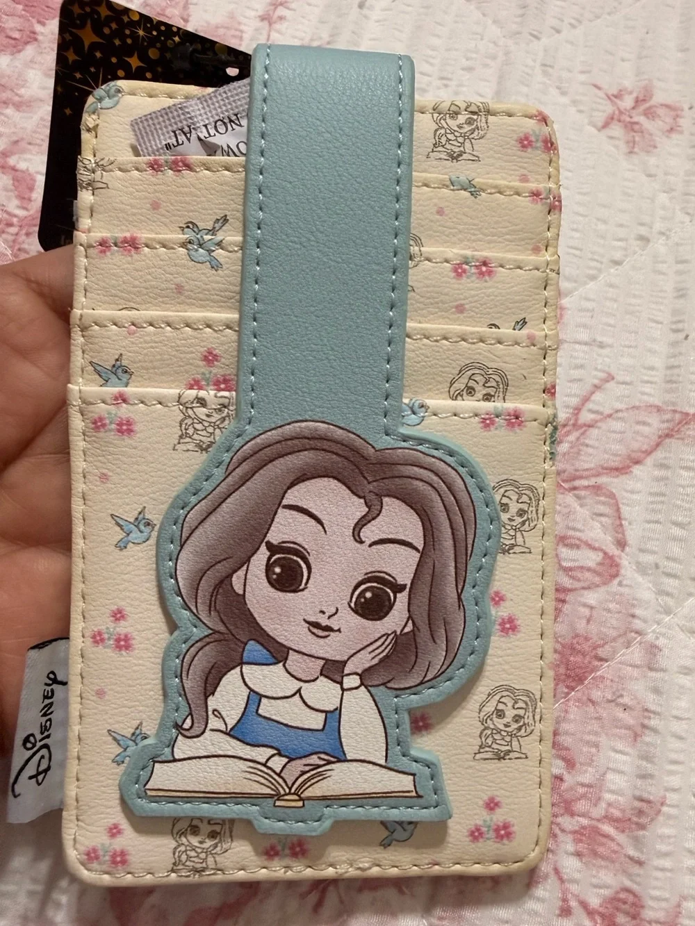 Disney Belle Cream Card Holder with Light Blue Strap